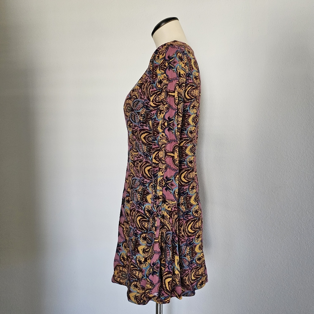 NWT Free People Ossie Vibes Boho Paisley Hippie Bell Sleeve Mini Dress Size 2 - Picture 7 of 14